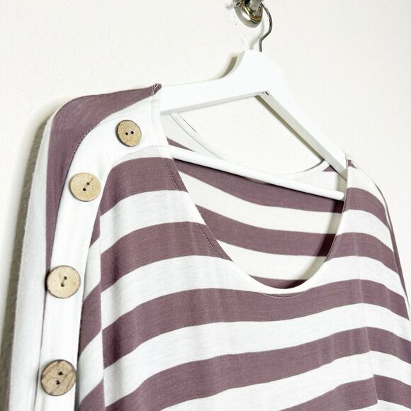 Mon Ami USA Brown and Cream Striped Button Shoulder Tunic Top L - Picture 3 of 10